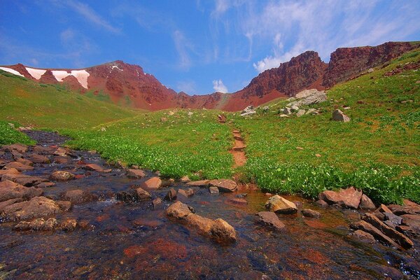 Arroyo en el fondo de las montañas