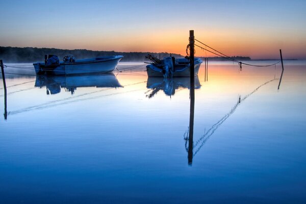 Blue expanse, fog on the river