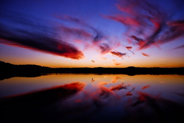 Sunset clouds in the reflection of water