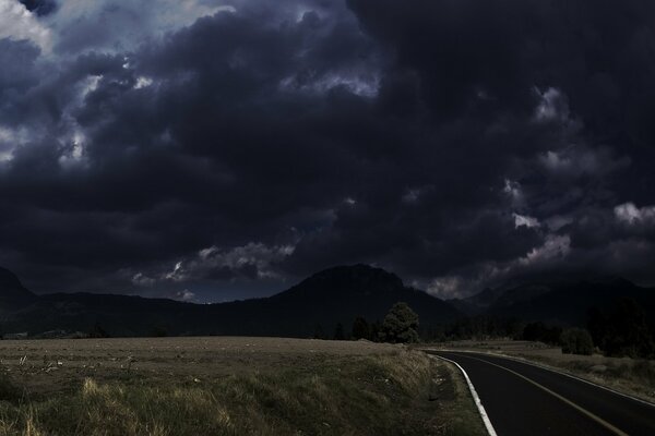 The gathering darkness on the steppe road