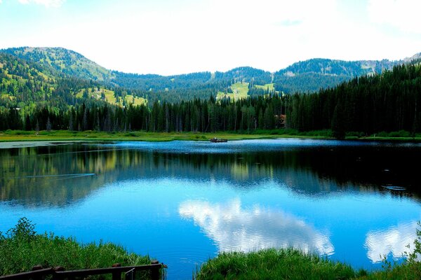 Picturesque landscape of the lake and mountains