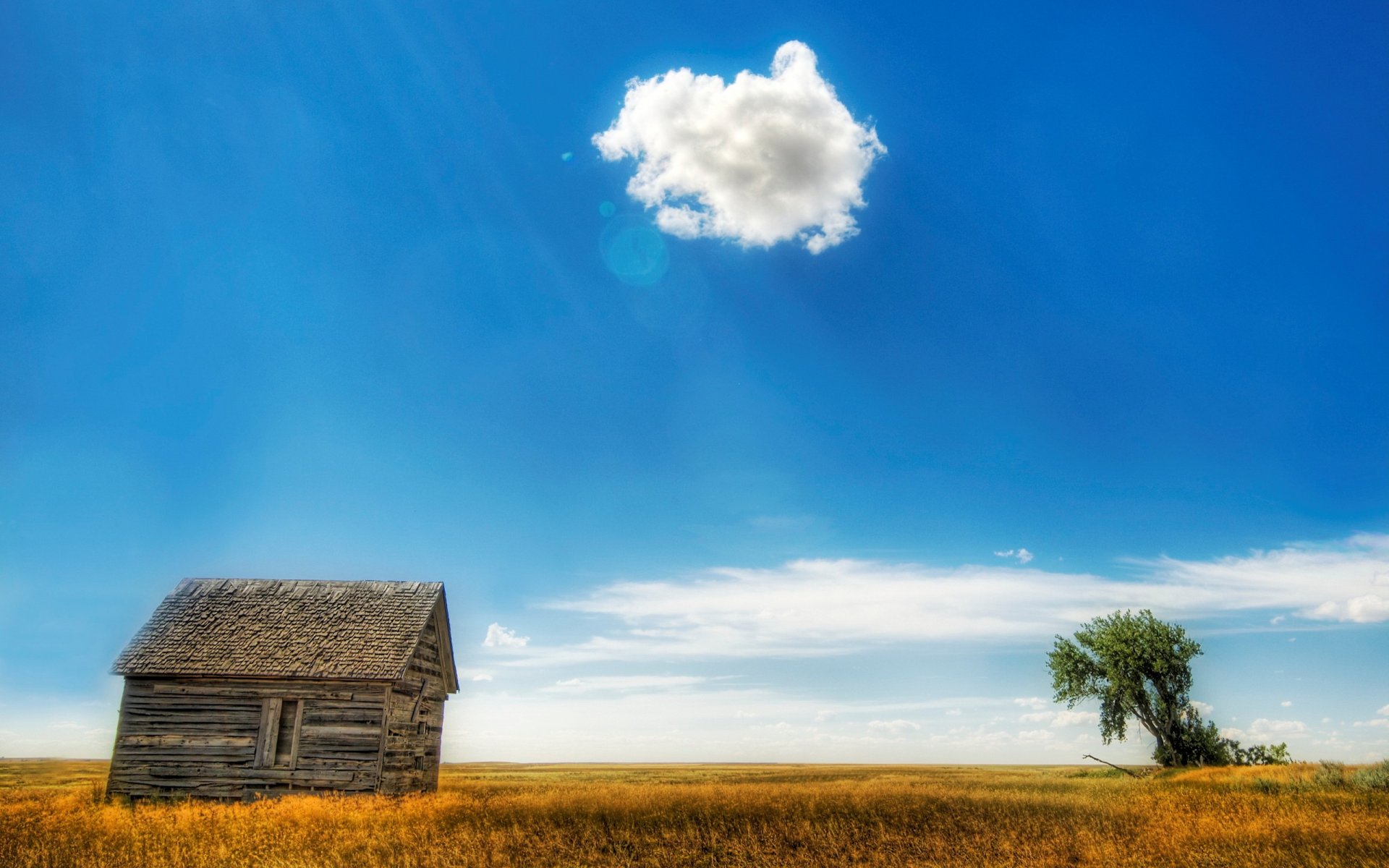 wolken haus baum feld