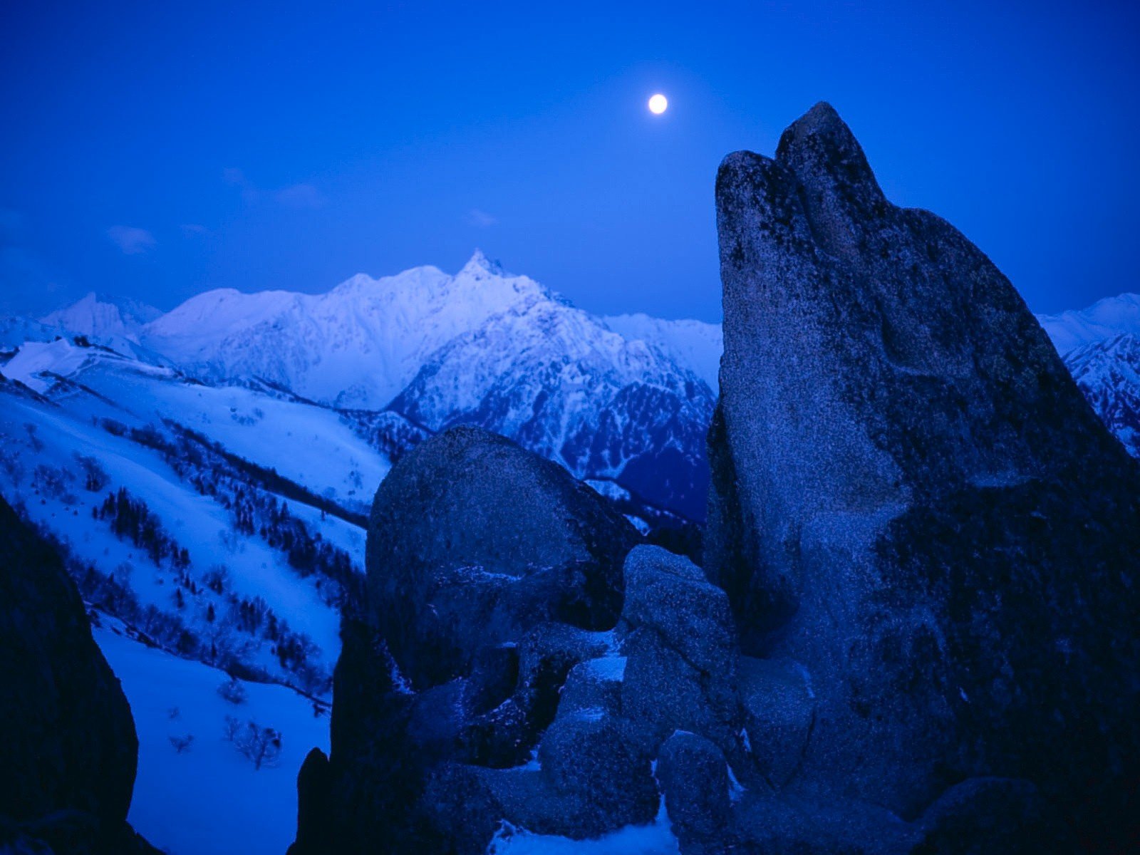 winter schnee berge mond