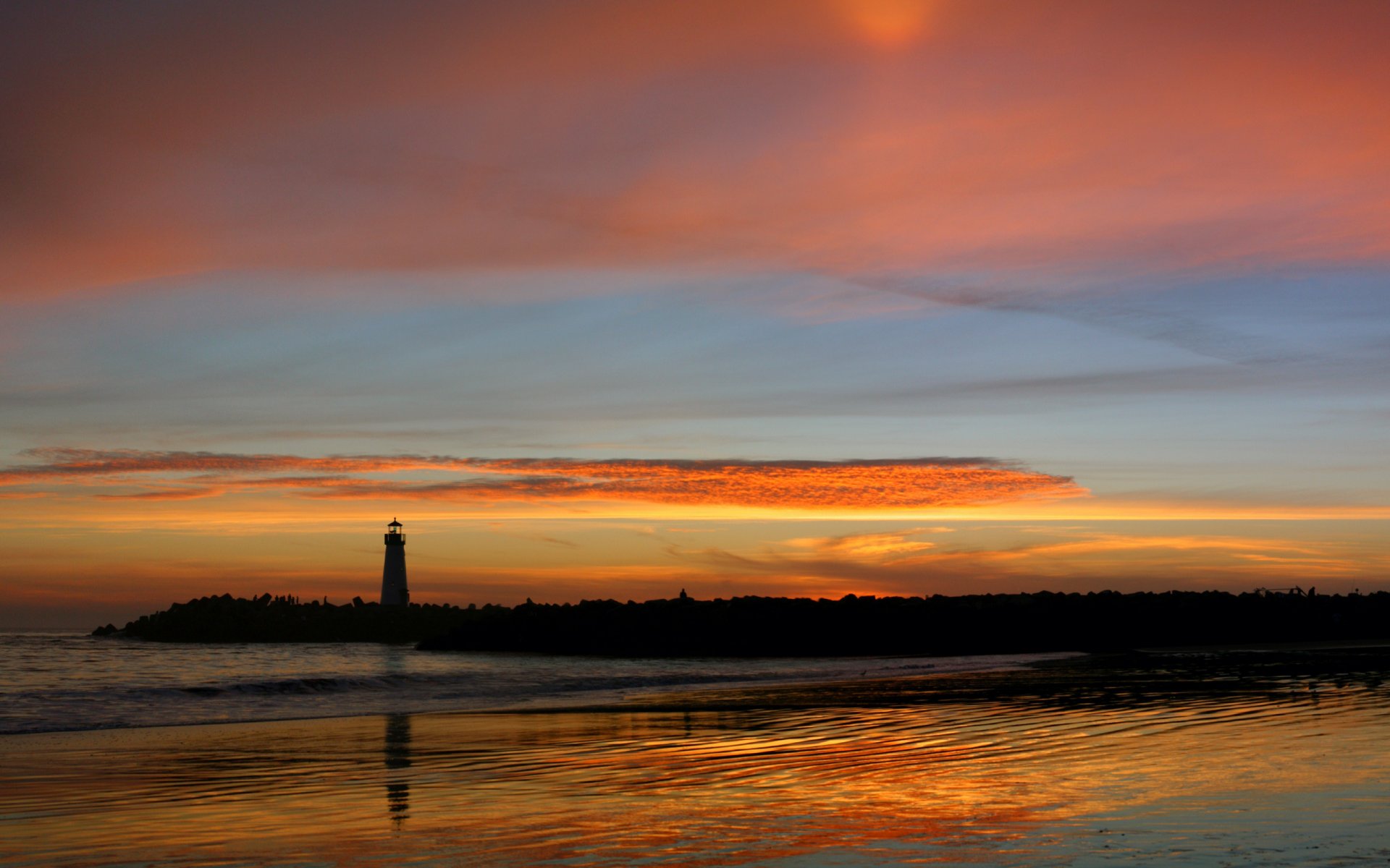 lighthouse sunset reflection