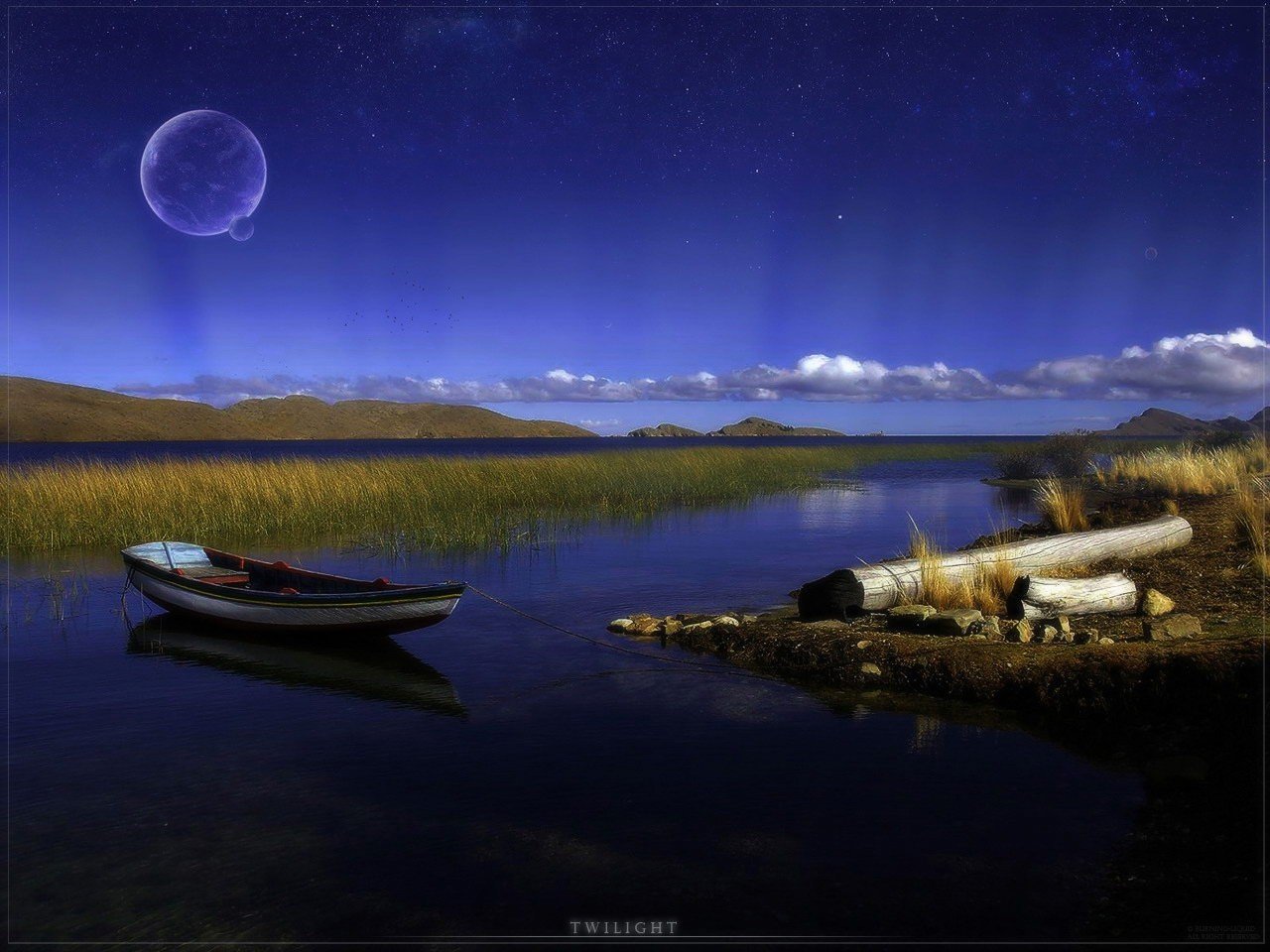 lake boat moon