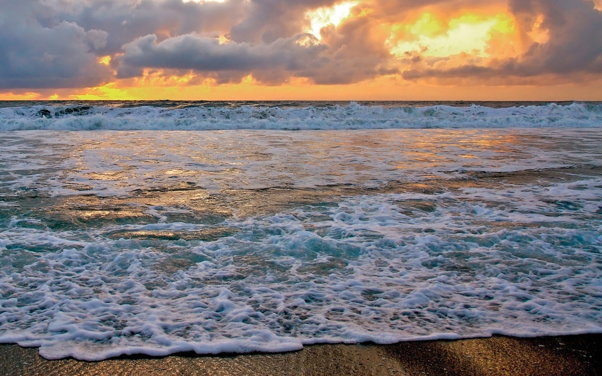 clouds waves sand