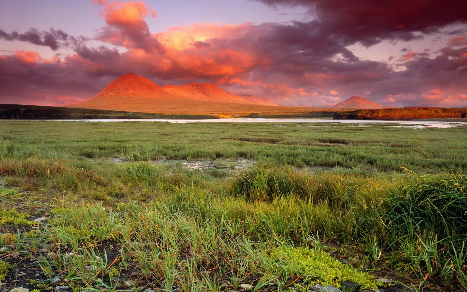 grass clouds mountain