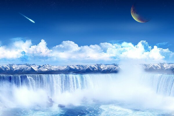 Collage della cascata di montagna kosmichny