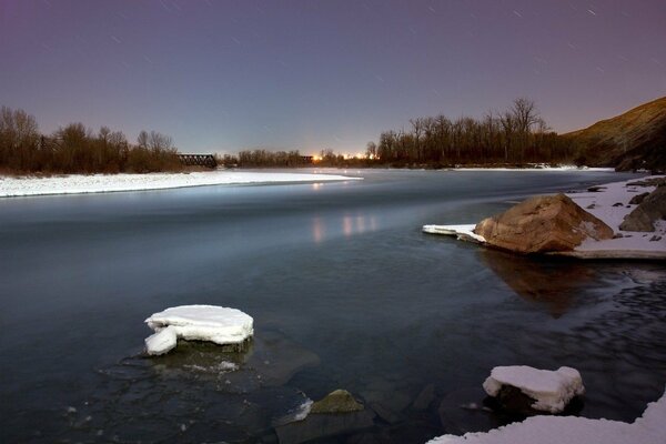 Abendlandschaft-Winter Fluss