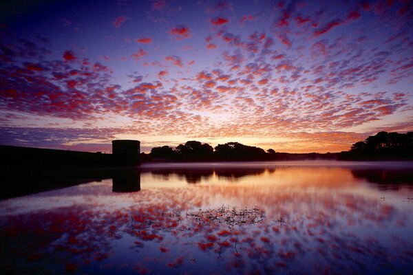 Sunset reflection with beautiful clouds in the lake