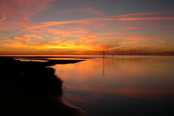 Sunset before nightfall over the lake