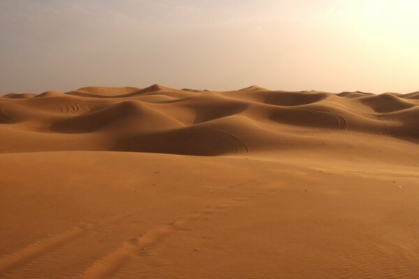 Dunas del desierto y colinas con huellas en la arena