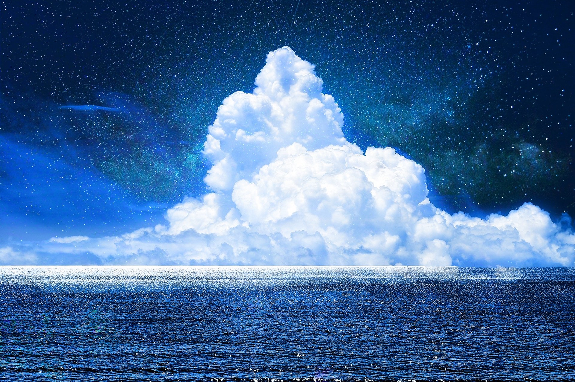 art zonomaru sky star clouds ocean