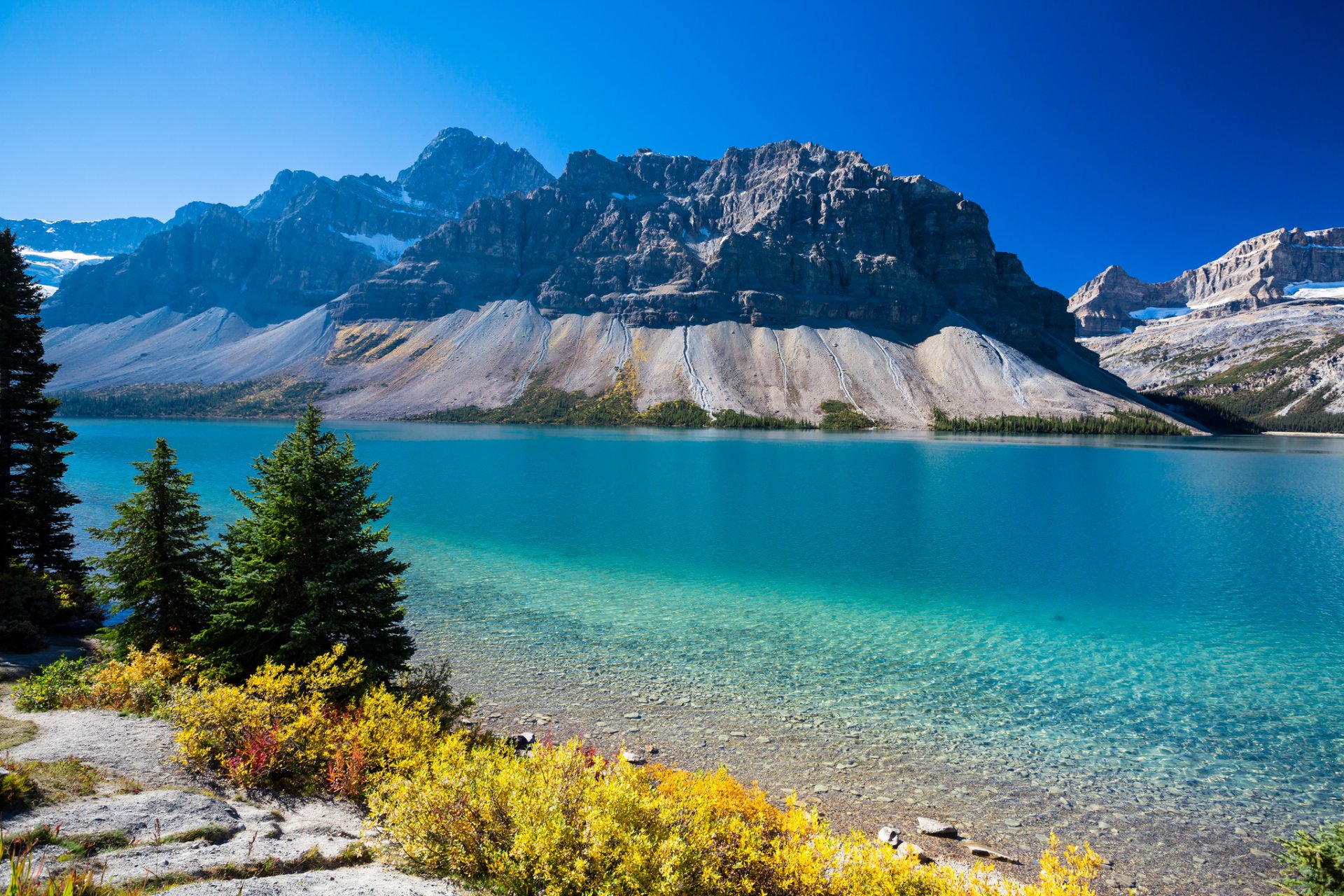 bogen-see alberta kanada berge bäume see herbst