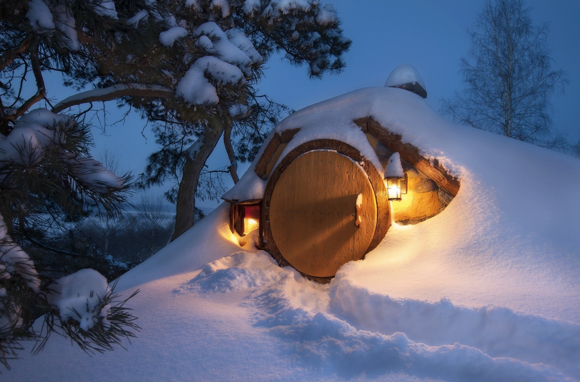 inverno neve tana porta luci