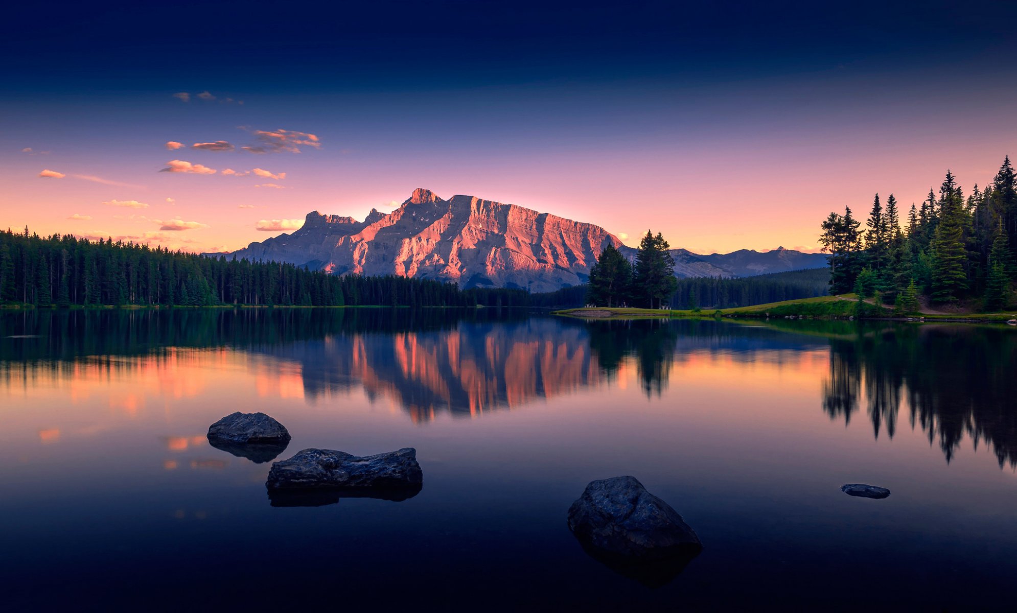 zwei jack lake ruhe see berge aussicht