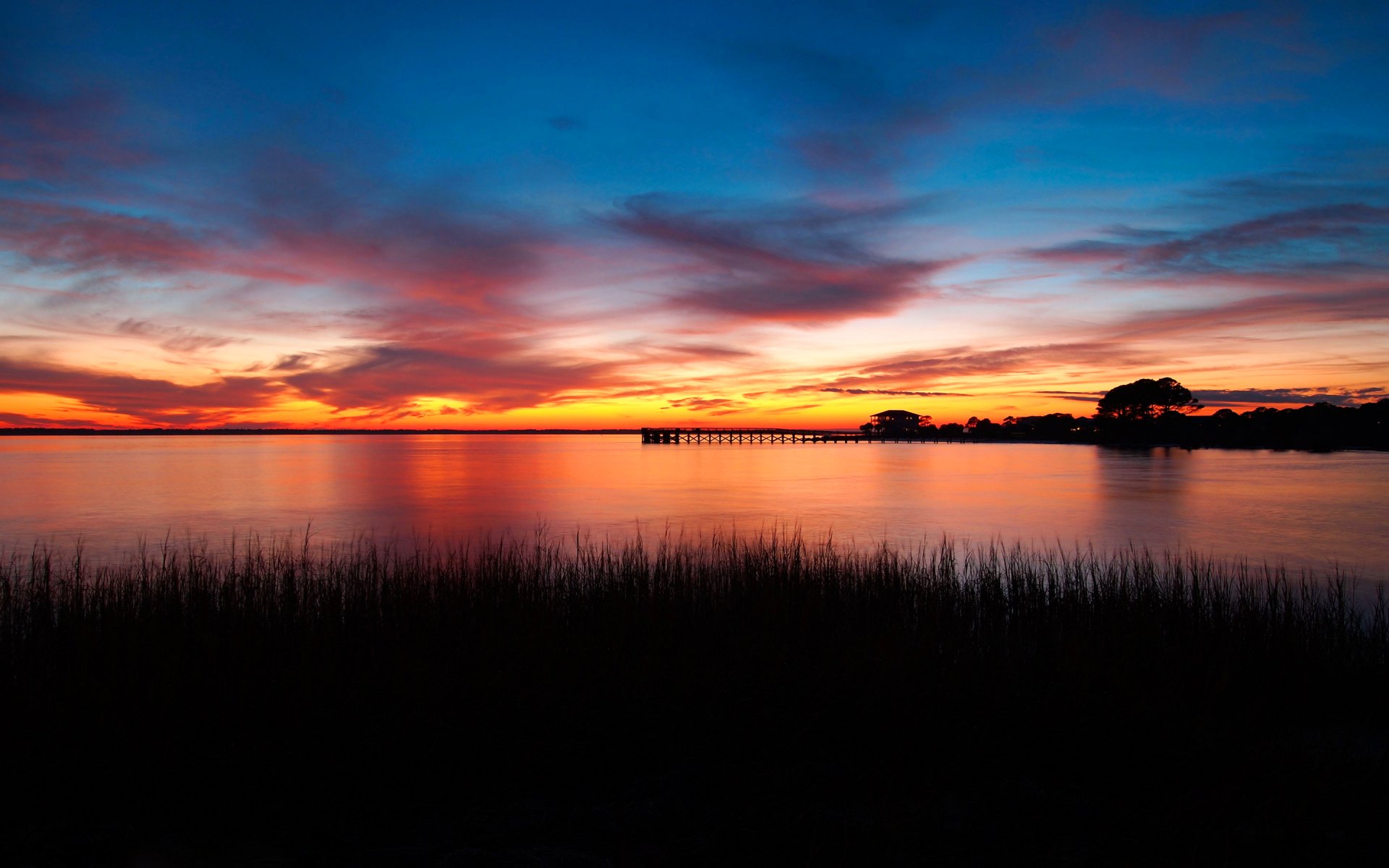 landscape beach grass sunset night sky clouds wallpaper