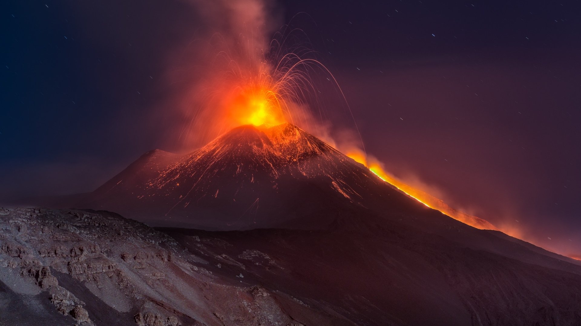 natur sizilien nacht berg vulkan ätna eruption