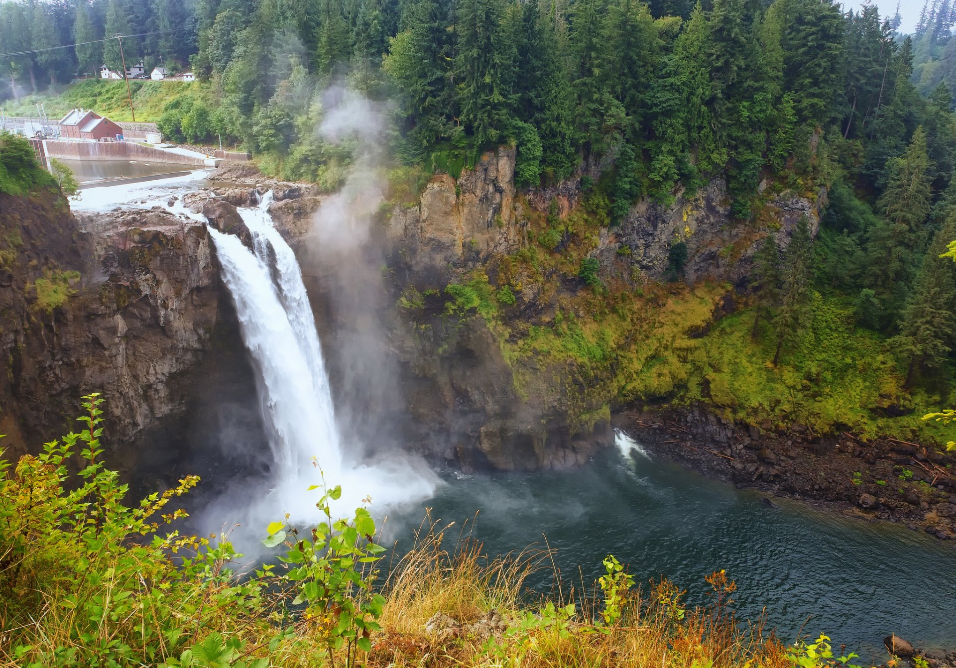 bosque otoño árboles cascada río lago