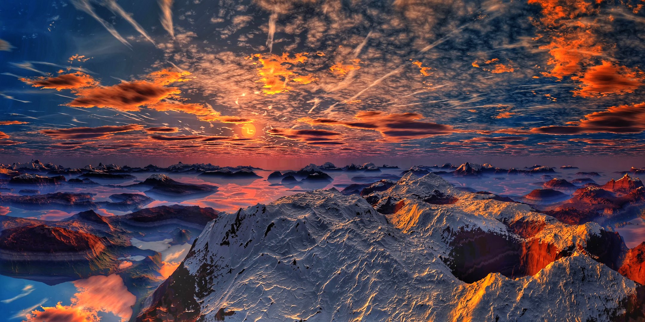 altas emociones montañas nieve puesta de sol cielo nubes