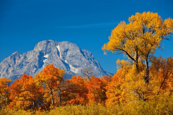 Autumn blue sky over the mountain