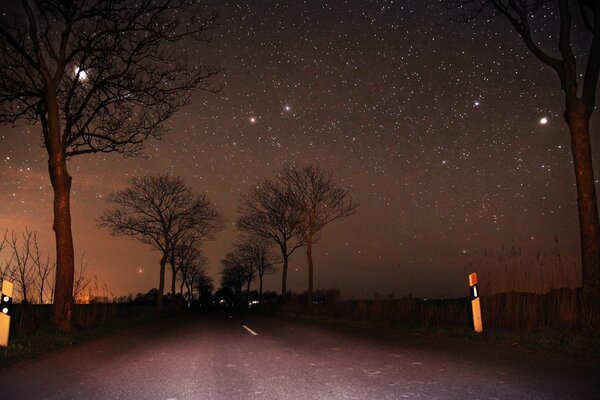 Night road and starry Sky