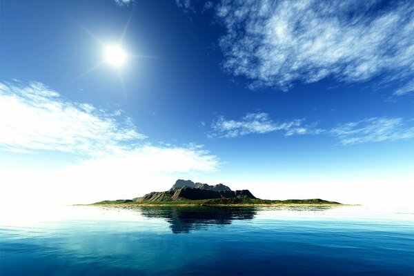 Azure water, island and blue sky