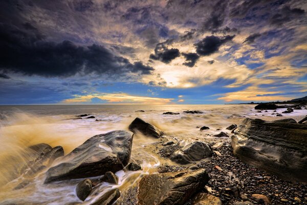 Amazing sunset on the seashore