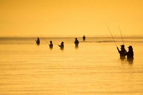 Fishermen at sea fishing