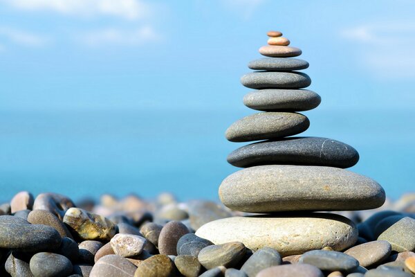 Stone pyramid on the ocean