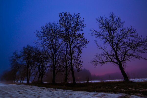 Crimson glow before dawn outside the city