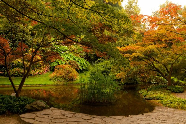 Italian park at the beginning of autumn