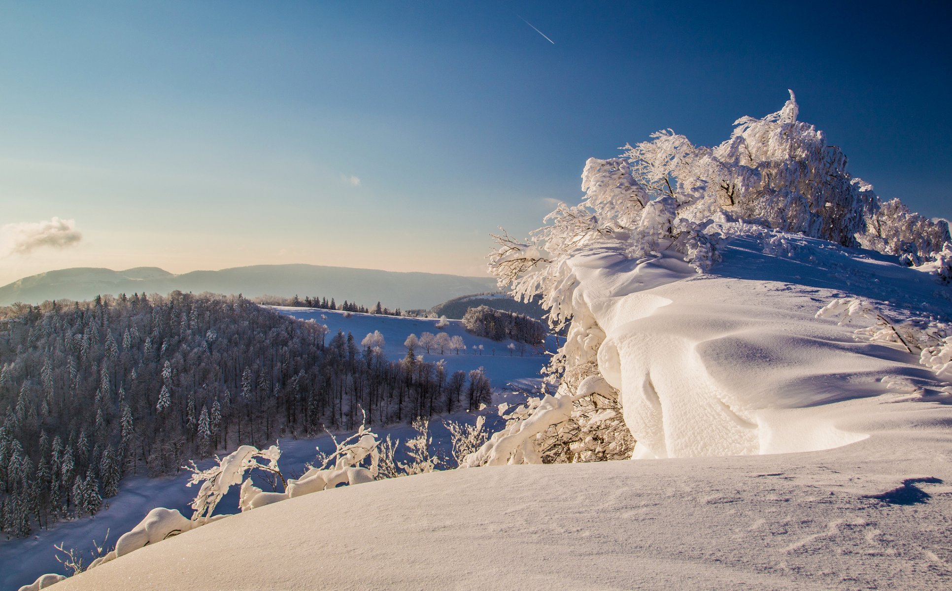 ciel montagnes hiver arbres neige