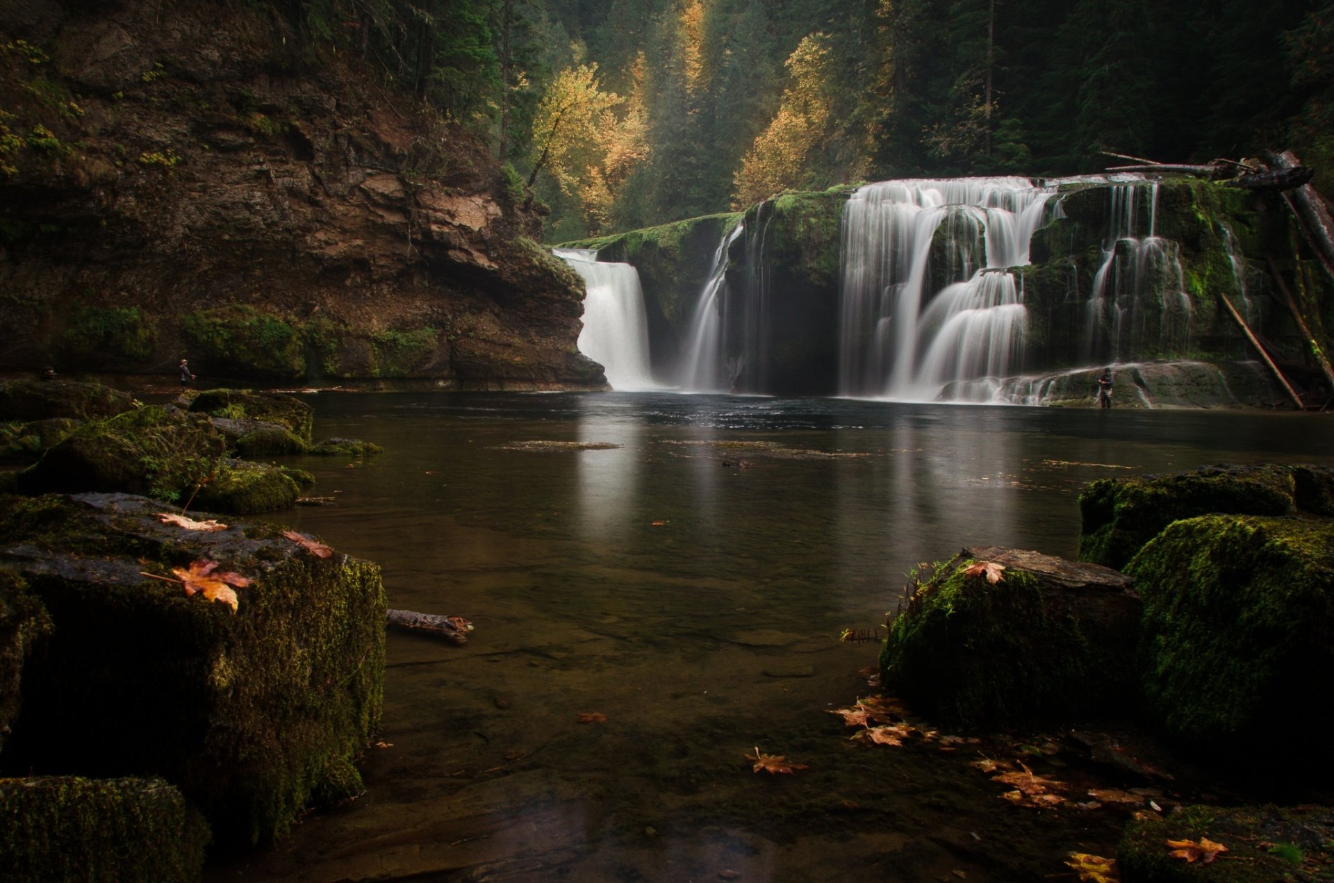 cascada lago bosque naturaleza otoño