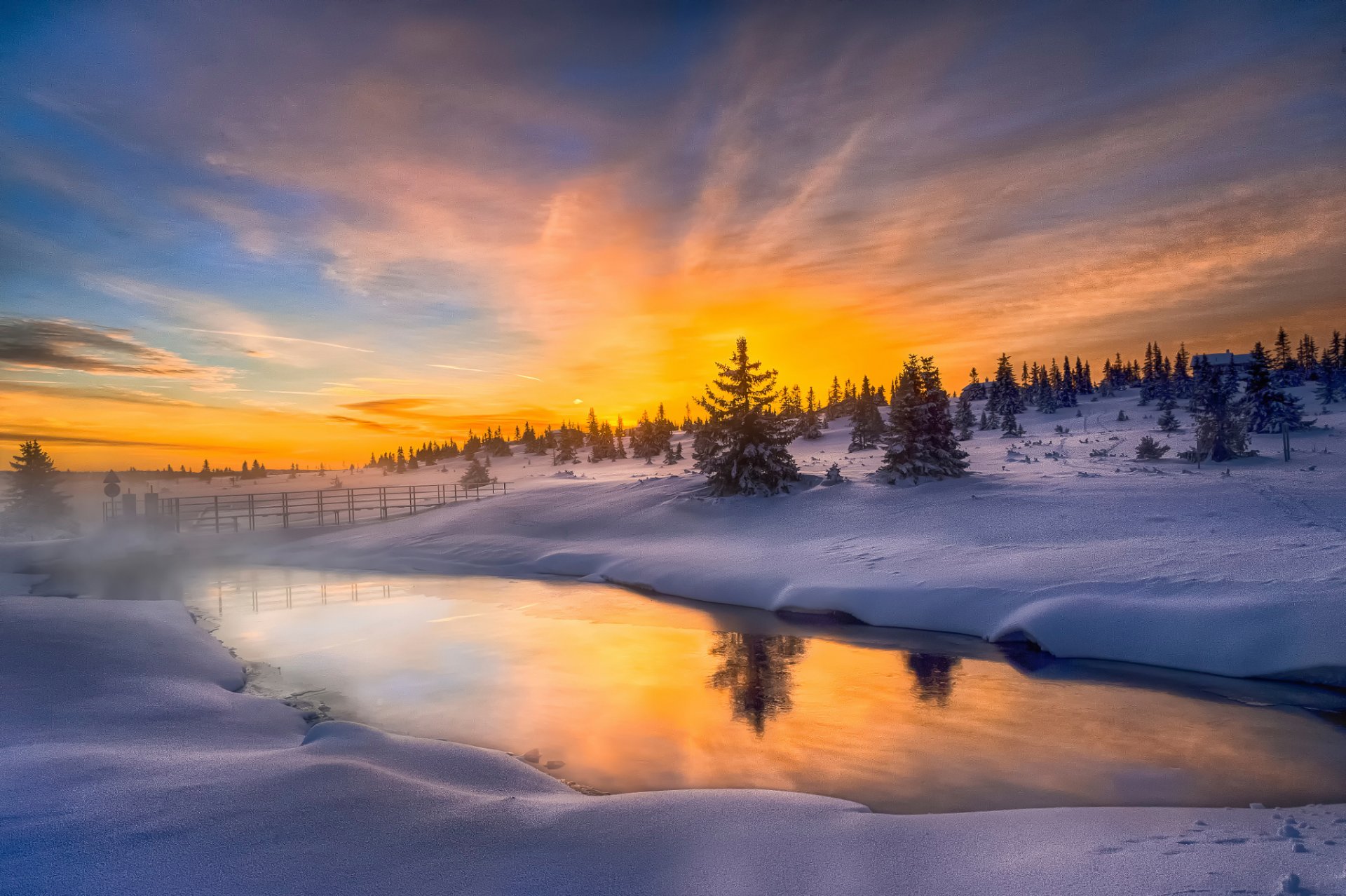 brume chaude matin froid norvège matin