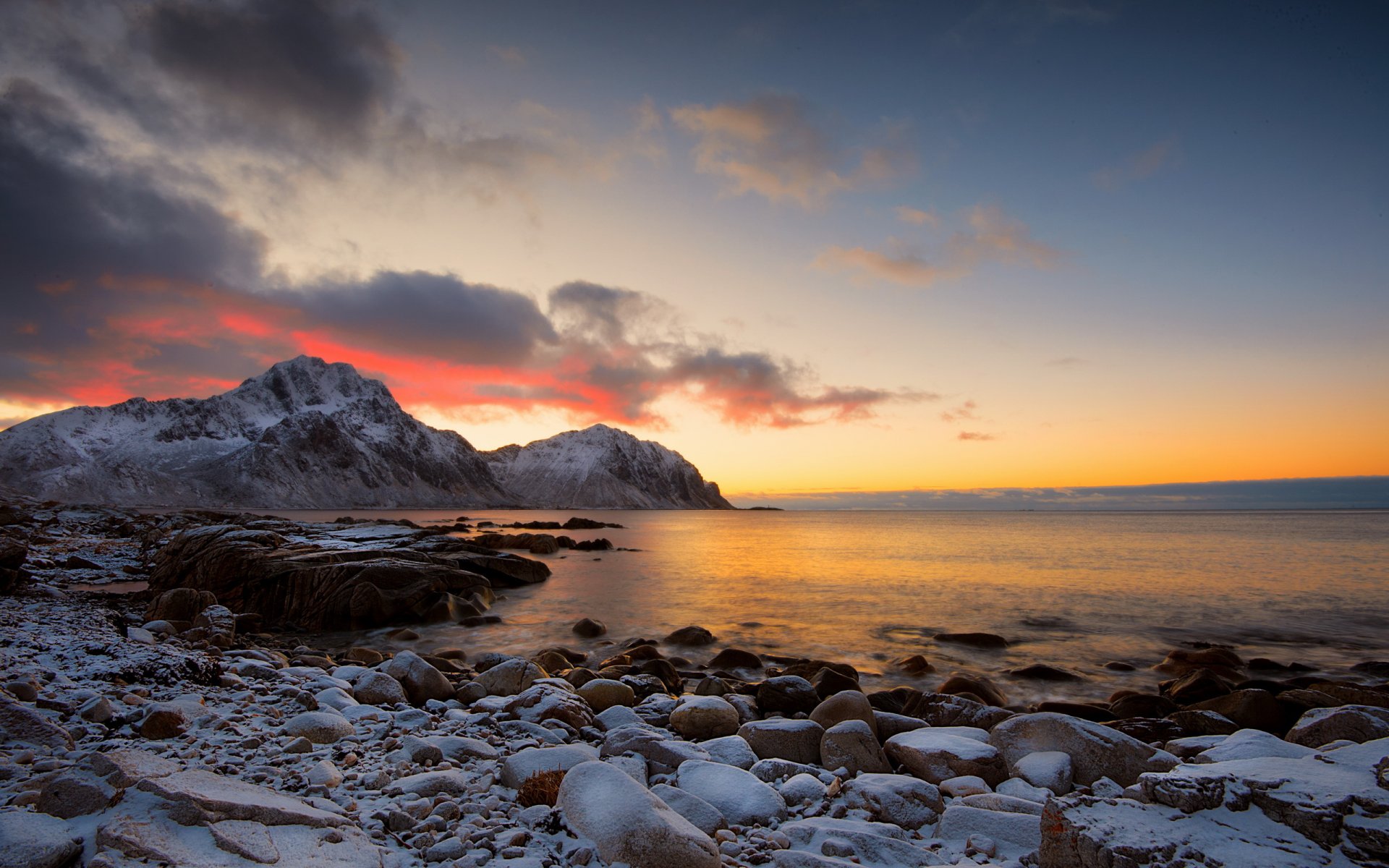 mer coucher de soleil côte paysage