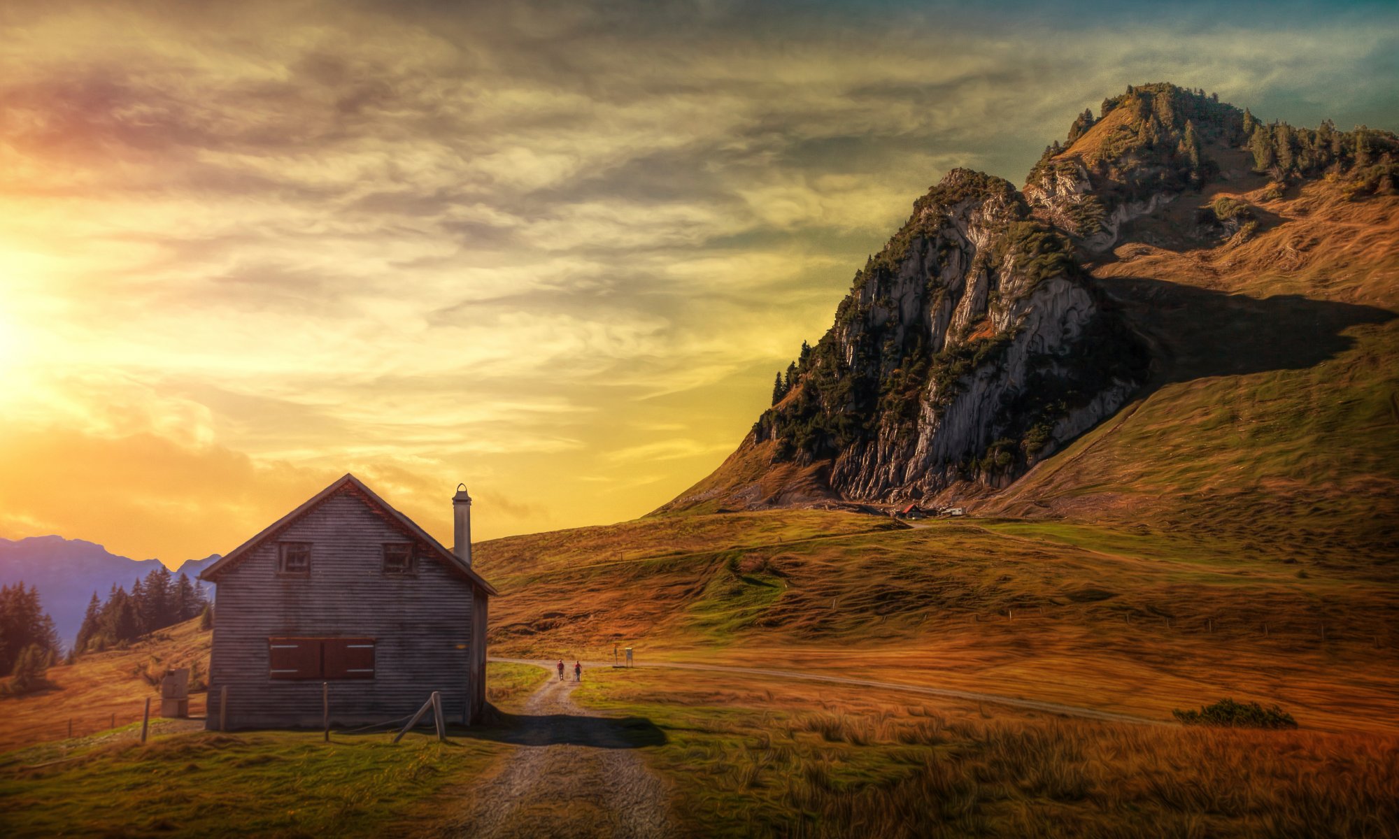 haus berge himmel sonne behandlung