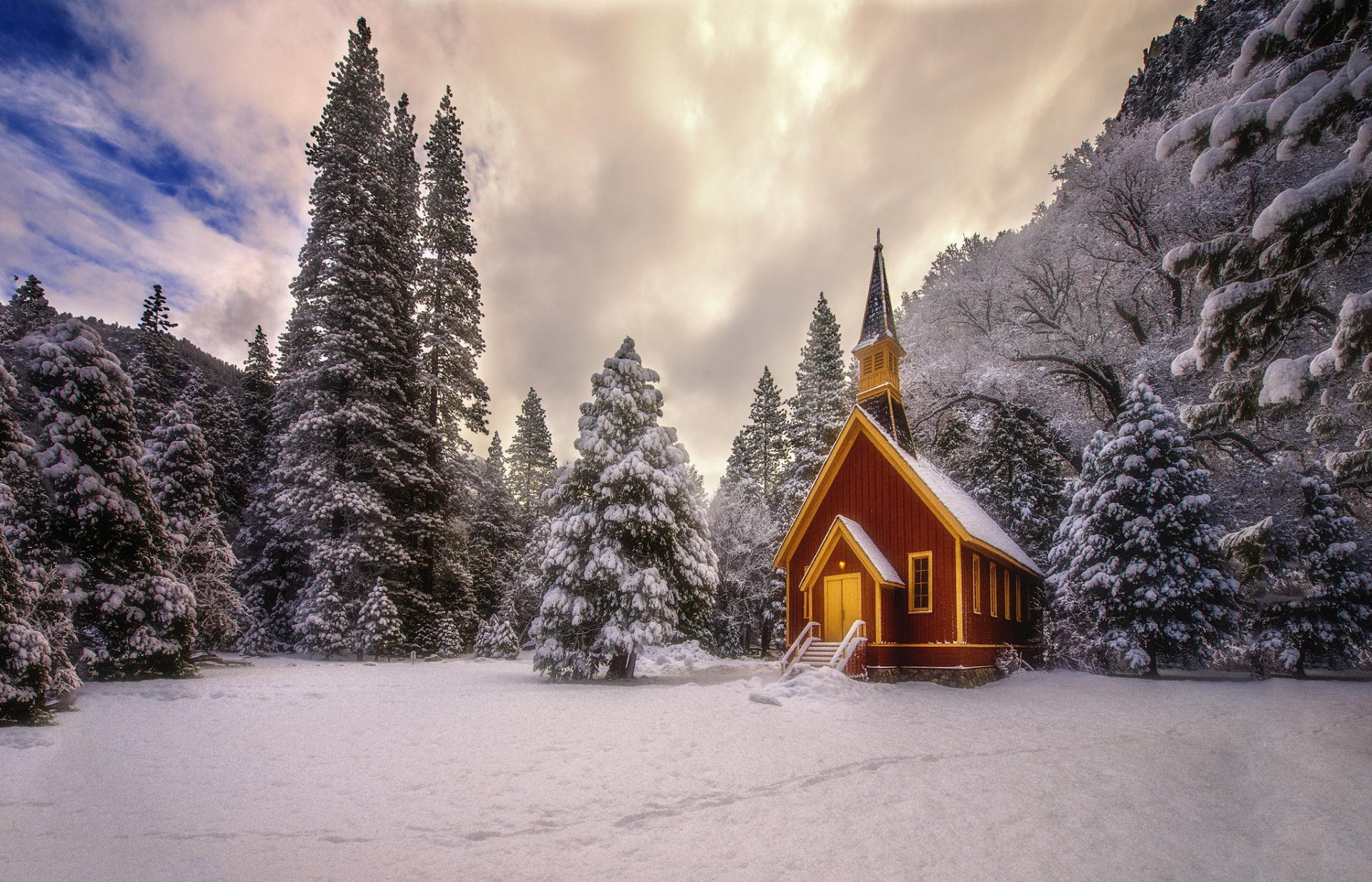 invierno bosque naturaleza iglesia nieve