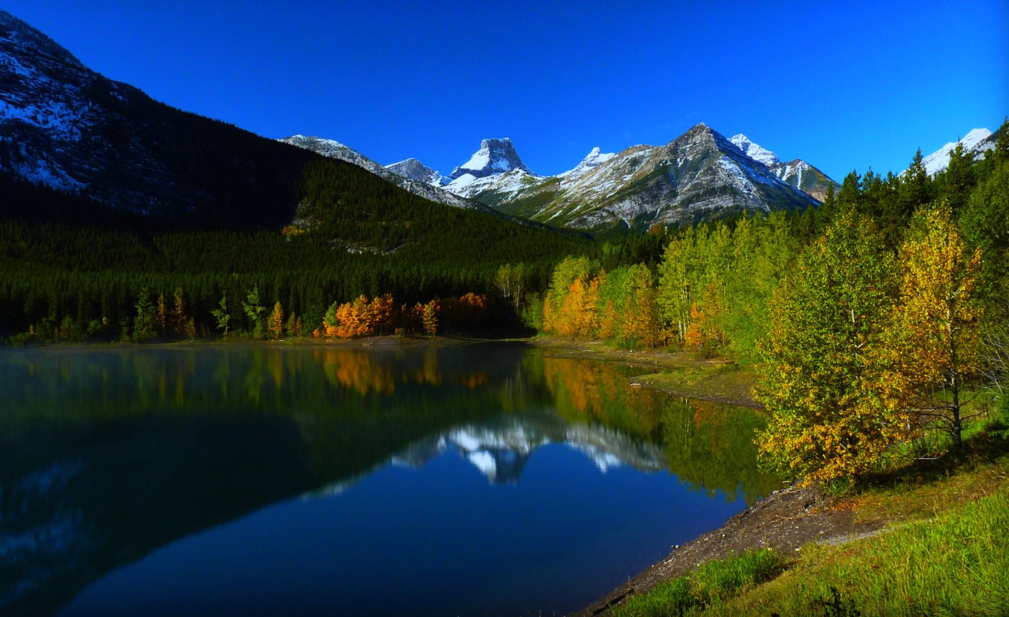 himmel berge see herbst bäume