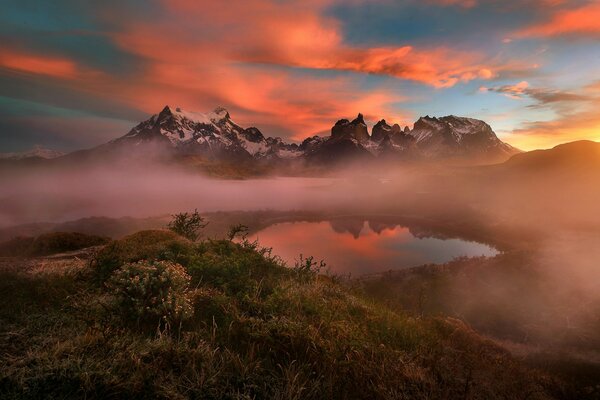 Morning fog near the mountain