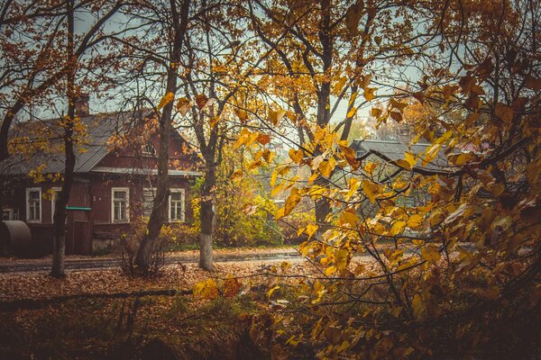 Casa in un villaggio in autunno in Russia