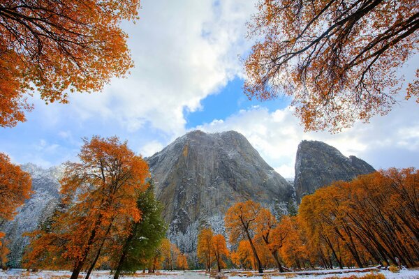 Paisaje de otoño con vistas a la montaña