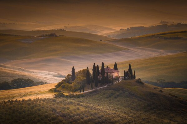 Morning dawn in the fields of Tuscany