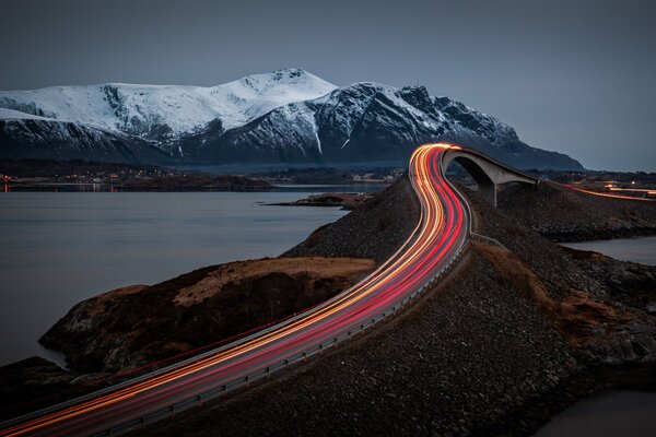 Mountain night track with long exposure