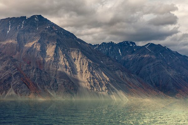 Grey sky fog in the mountains