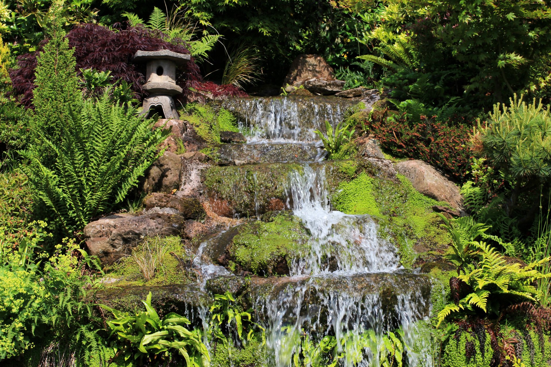 großbritannien berg schöner garten kelsol garten grün bach wasserfall