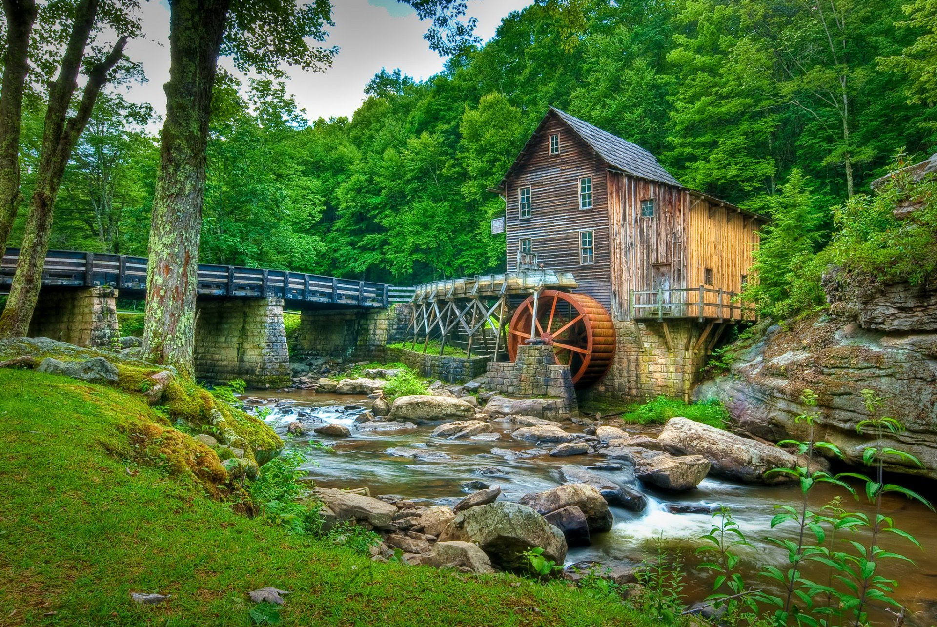 united states babcock state park forest creek stones tree bridge water mill