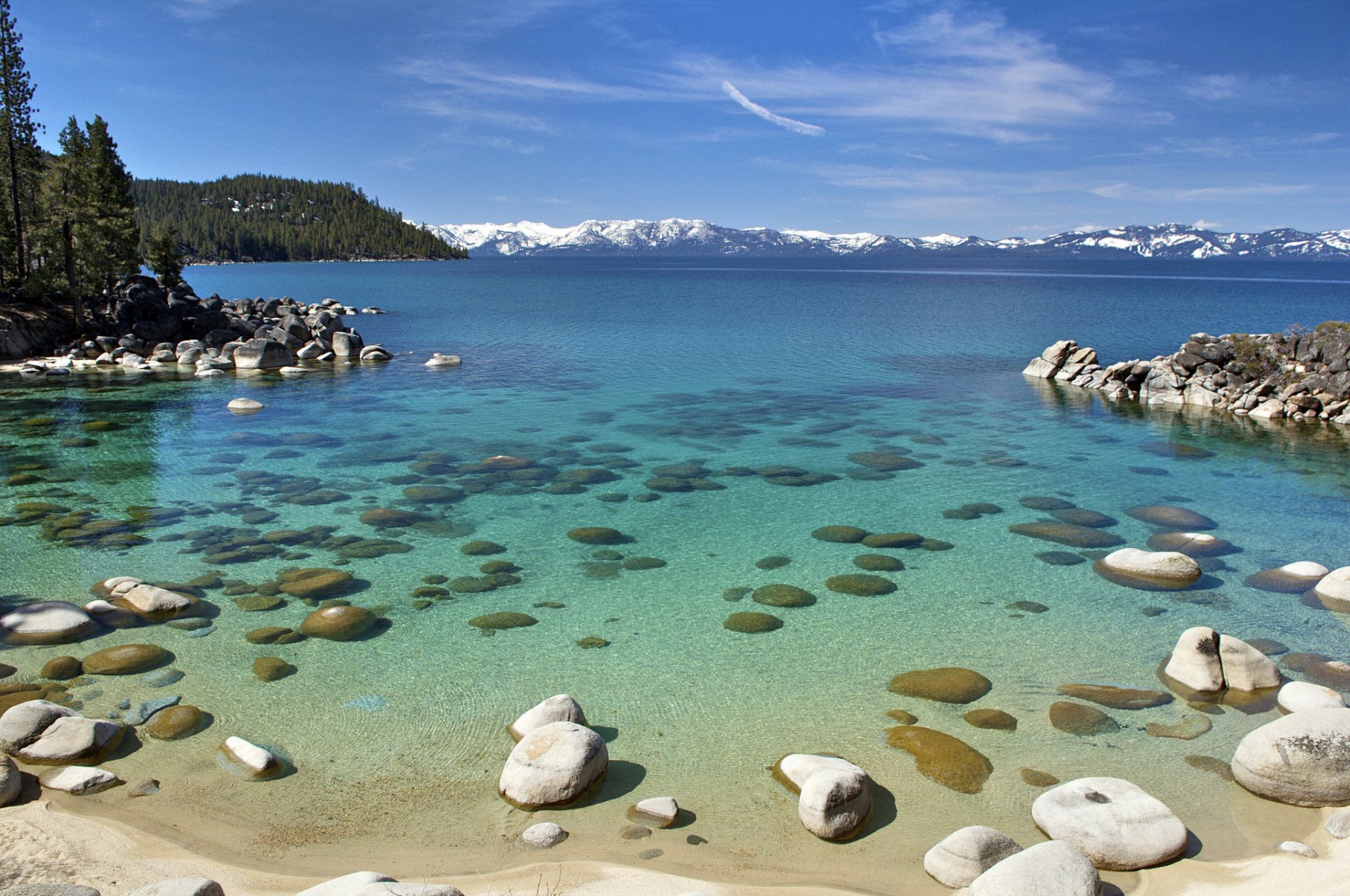 himmel wolken berge schnee lake tahoe steine bäume