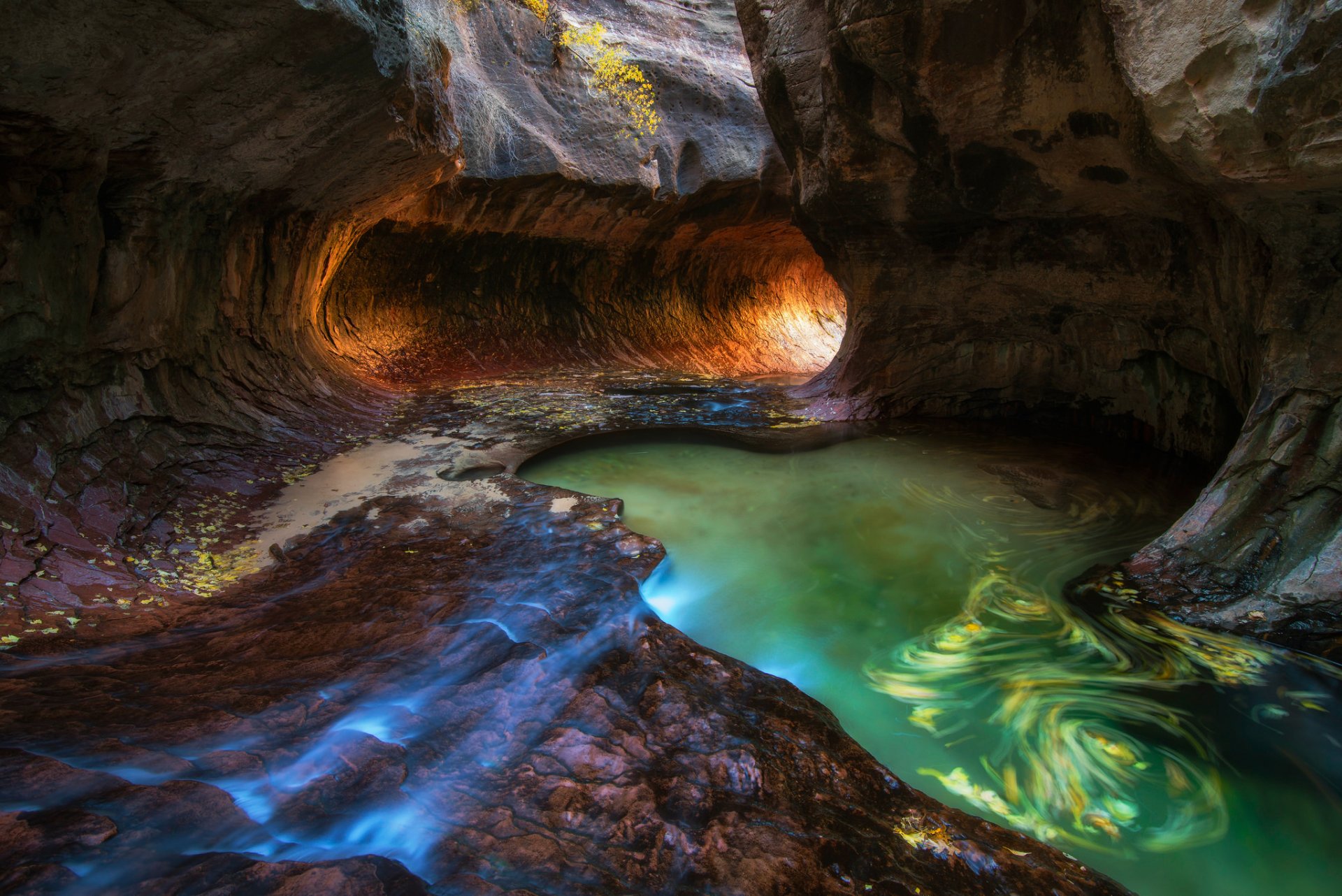 stati uniti utah parco nazionale di zion slot canyon rocce flusso acqua esposizione autunno ottobre