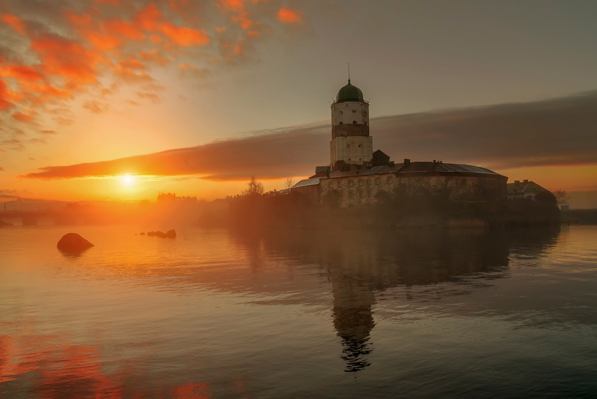 vyborg russia morning dawn castle